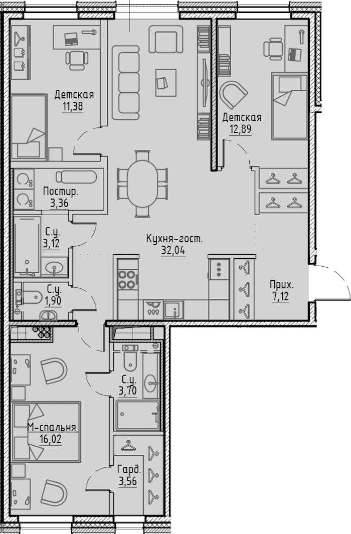 3-комнатная квартира 97.45 м², 7/7 эт., ЖК «LEGENDA Сампсониевский 32»